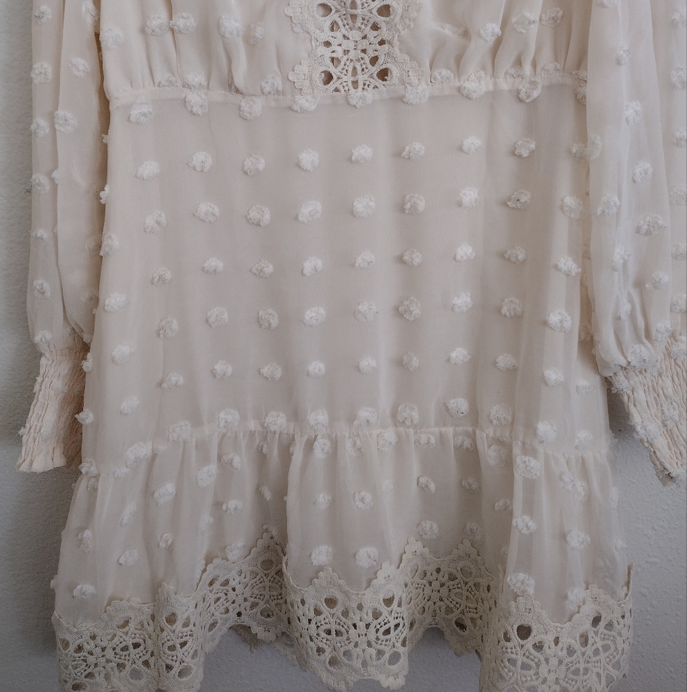 Lulu's Lust Or Love Elegant Cream Lace Embroidered Dress Size Large - Picture 7 of 16